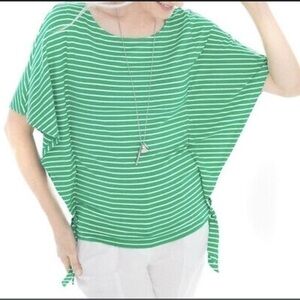 NWT Chico’s Ideal Striped Side-Tie Batwing Sleeve Top Size Small Green/White